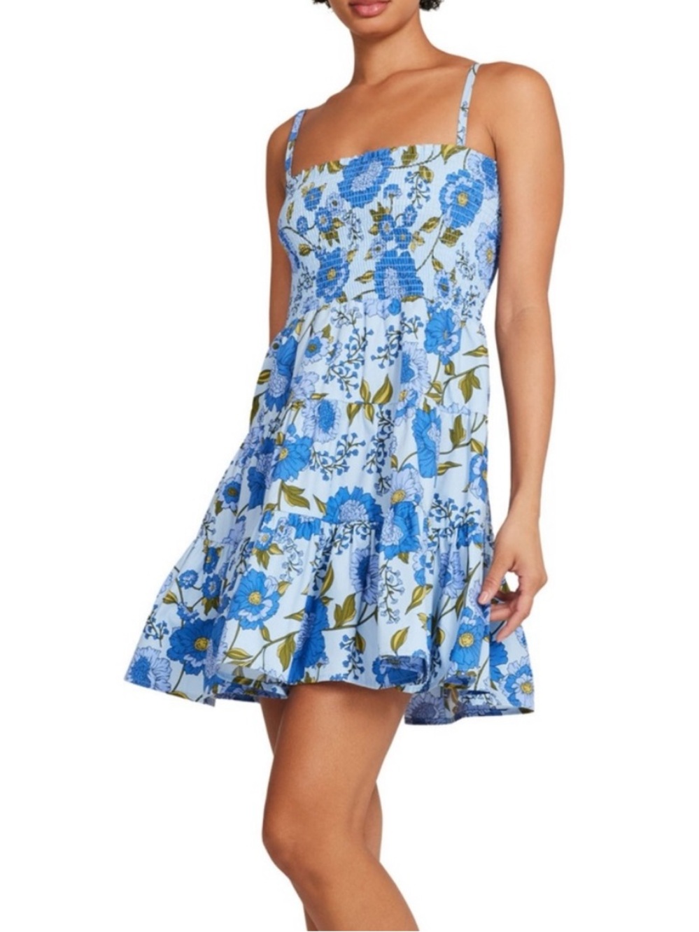 Steve Madden Light Blue Floral Smocked Mini Dress